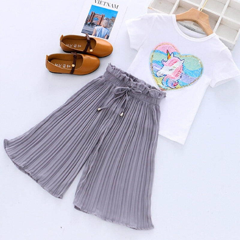 Kids Tracksuit For Girls Clothing Sets 2021 Summer Toddler Girls Clothes Sequins Chiffon Pant 2pcs Outfit Suit Children Clothing