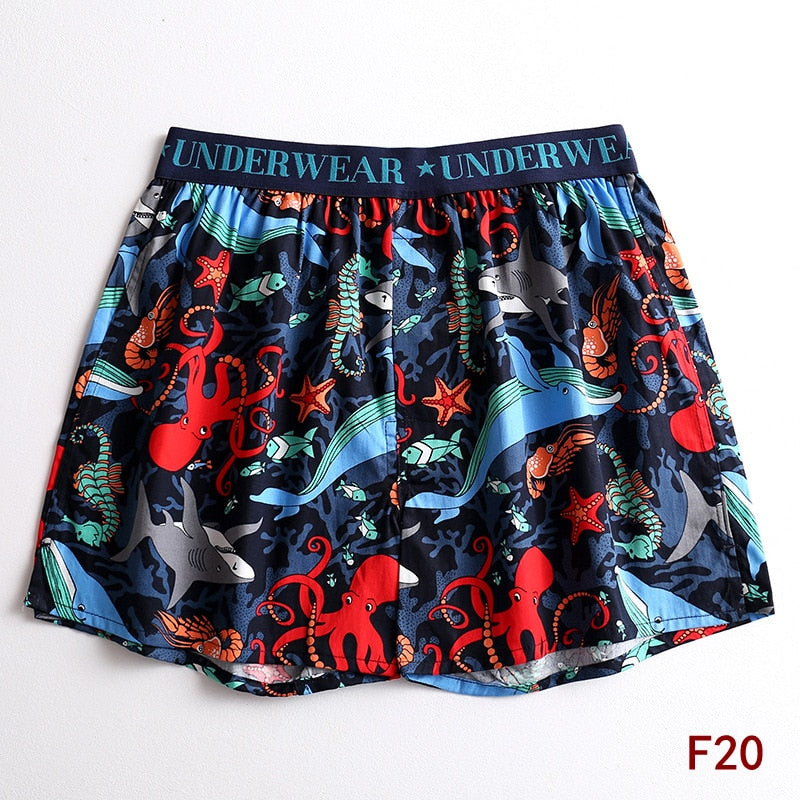 1pcs Homewear Boxer Briefs Men Plus Size Cotton Underwear Male Cartoon Print Loose Sleepwear Shorts Panties Underpant Cuecas