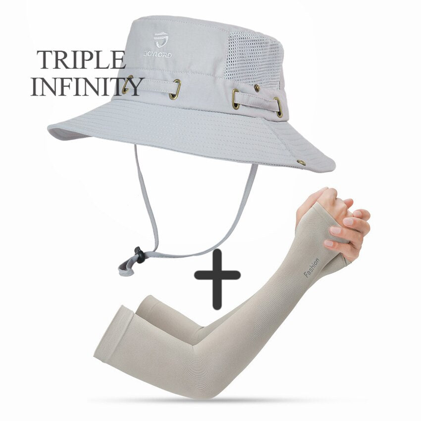 New Summer Mesh Breathable Bucket Hats Men's Outdoor Fishing Mountaineering Sun Hat Casual Foldable Adjustable Male Panama Hat