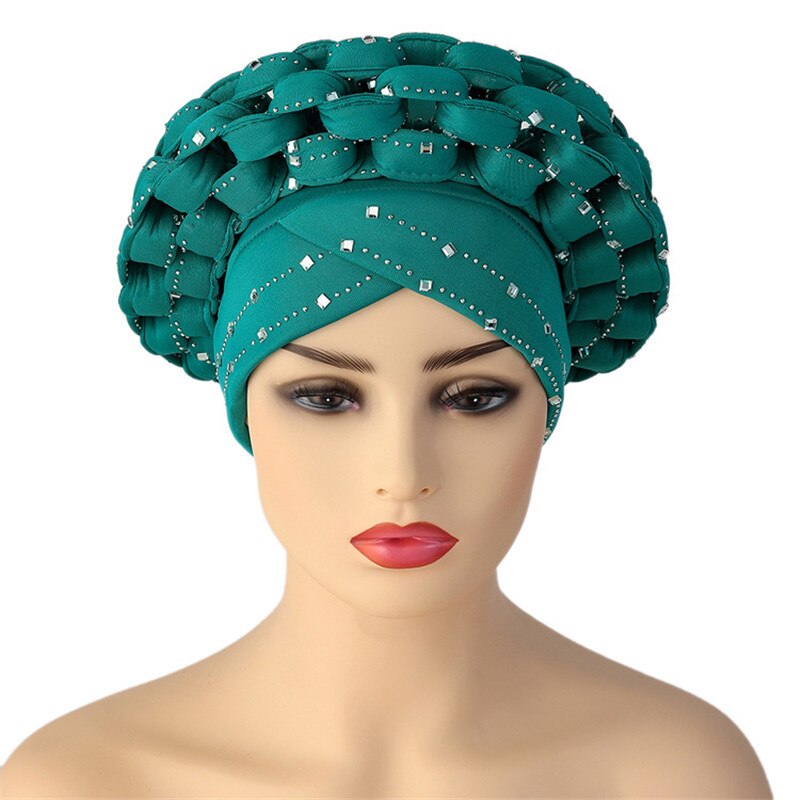 2021 Muslim Latest Shinning Sequins Headties Turban Cap for Women Ready To Wear Head Wraps African Auto Geles Headtie Bonnet