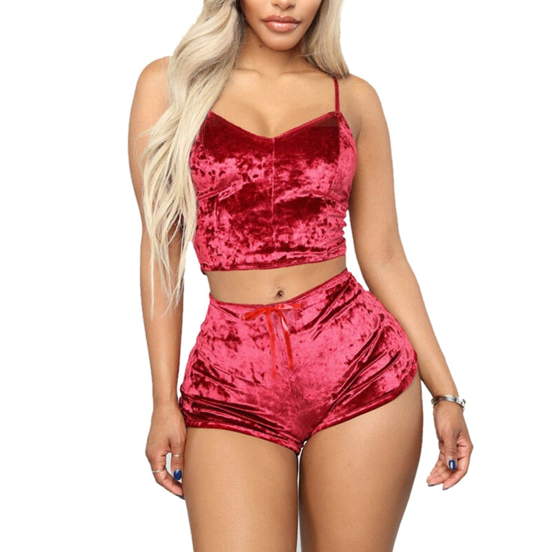 Ladies Pajama Set Cute Print Pattern Sleepwear Silk V Neck Sexy Pijama Satin Night Home Suits Wear Sleeveless Top And Shorts