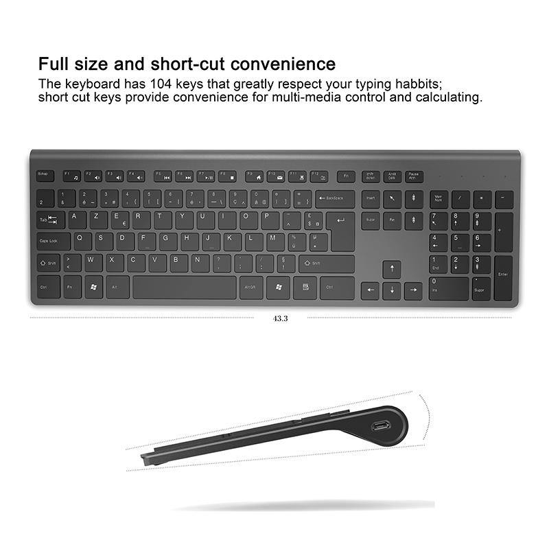 French Wireless Keyboard Mouse Set Rechargeable Mouse 2400DPI German/English/Italian/Spanish Keyboard Silent mouse for Laptop PC - Surprise store
