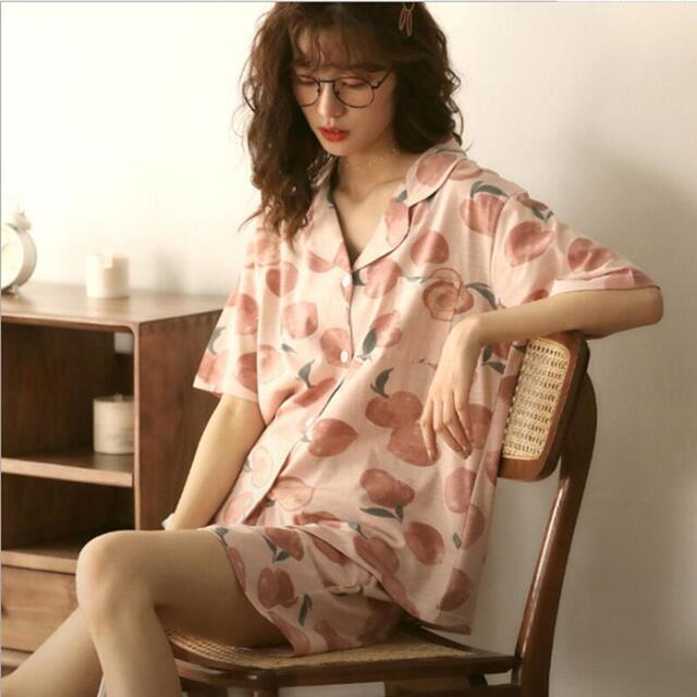 Summer Girl Sweet And Cute V-Neck Short-Sleeved Shorts Thin Suit Comfortable Silk Women's Home Service 2Piece Set Female Pajamas