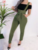 Women Streetwear Long Pants Bandage Design Button Pockets Decor High Waist Pencil Pants Lady Slim Hips Shoulder Straps Trousers