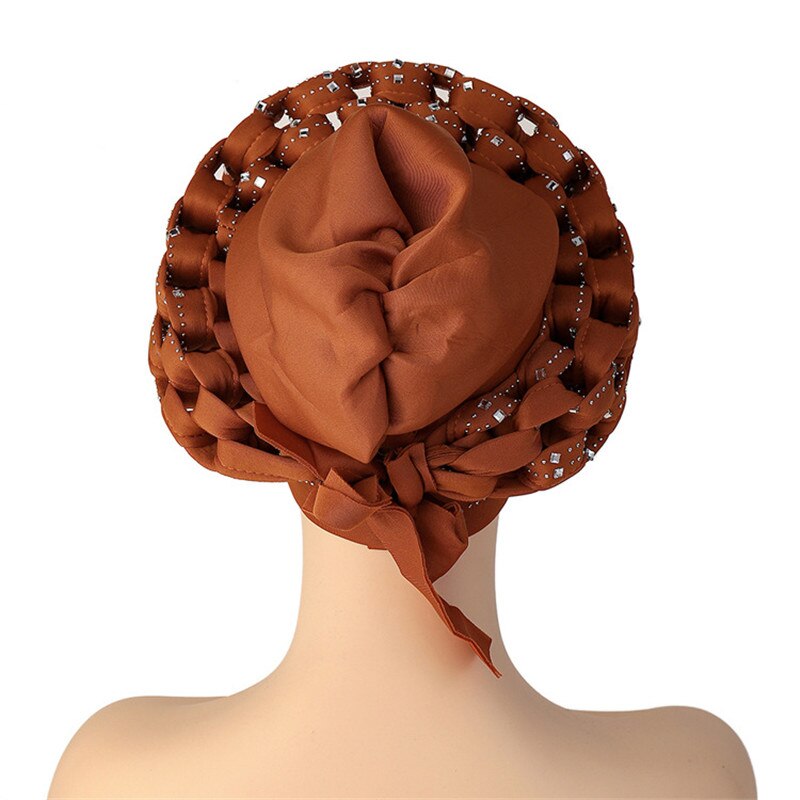 2021 Muslim Latest Shinning Sequins Headties Turban Cap for Women Ready To Wear Head Wraps African Auto Geles Headtie Bonnet