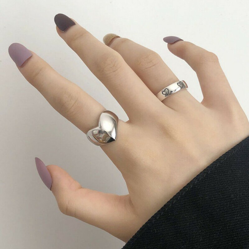 925 Sterling Silver LOVE Heart Width Rings for Women Couples Creative Trendy Birthday Jewelry Gifts Prevent Allergy