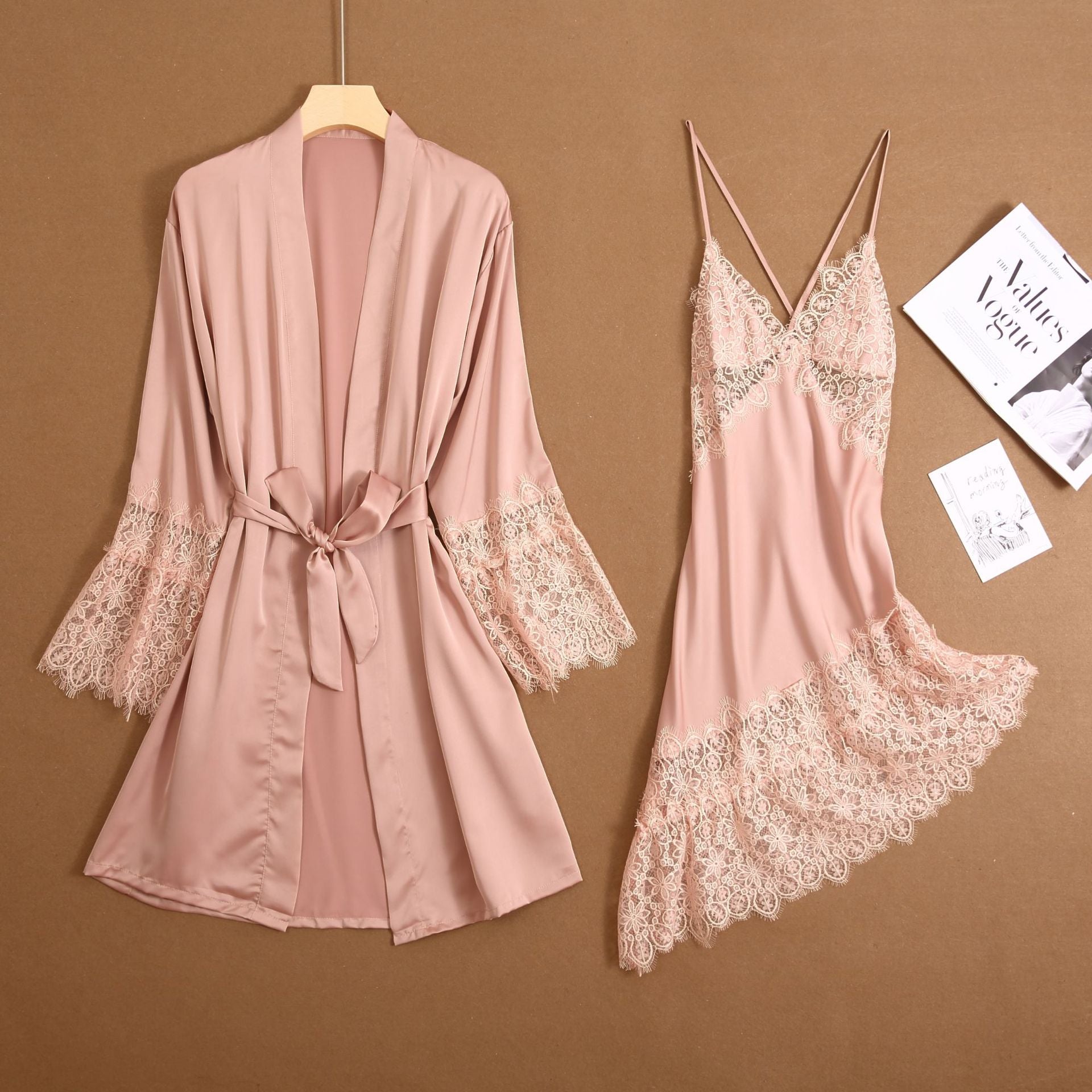 White Lace 2PC Nightwear Set Women Robe Gown Bride Sexy Strap Nightdress Summer V-Neck Sleep Suit Kimono Nighties Homewear