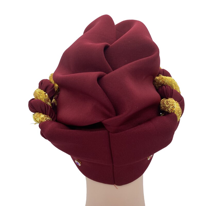 Latest Diamonds Turban Cap for Women Ready Female Head Wraps African Auto Geles Aso Oke Headtie Muslim Headscarf Turbans Hat