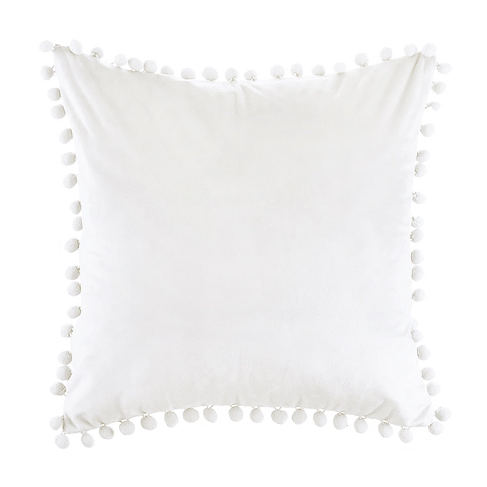 Soft Velvet Pillowcases Solid Cushion Cover Square Decorative Pillows With Balls For Sofa Bed Car Home Throw Pillow