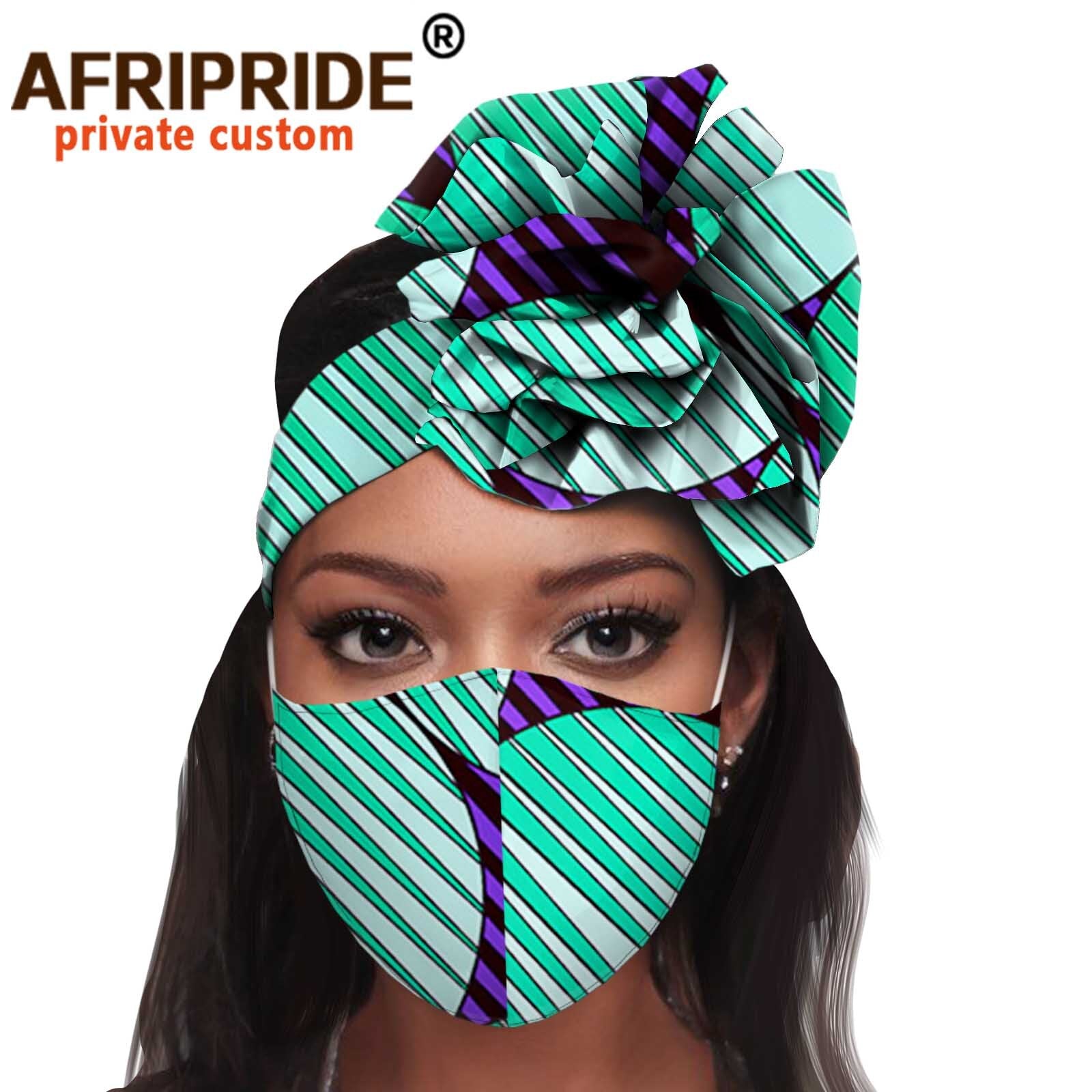 African 2 Piece for Women Headband Headwear Floral Turban Head Scarf Ladies Head Wrap Hair Accessories Match Print Mask A20H015
