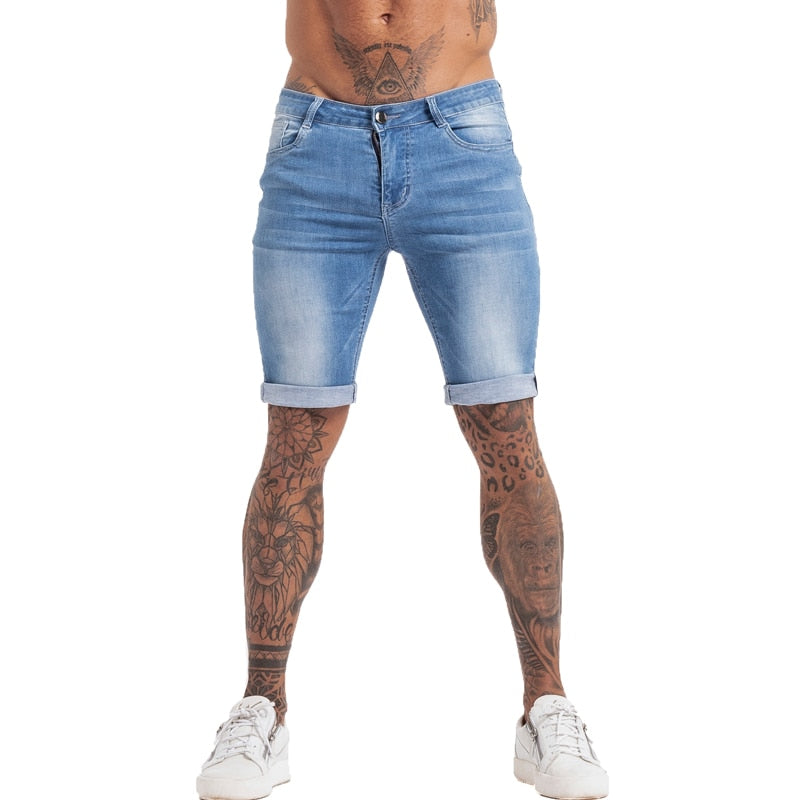 GINGTTO Jeans Mens Denim Shorts Skinny Short Pants Jean Shorts for men Elastic Waist Slim Fit Streetwear Stretch Dropshipping