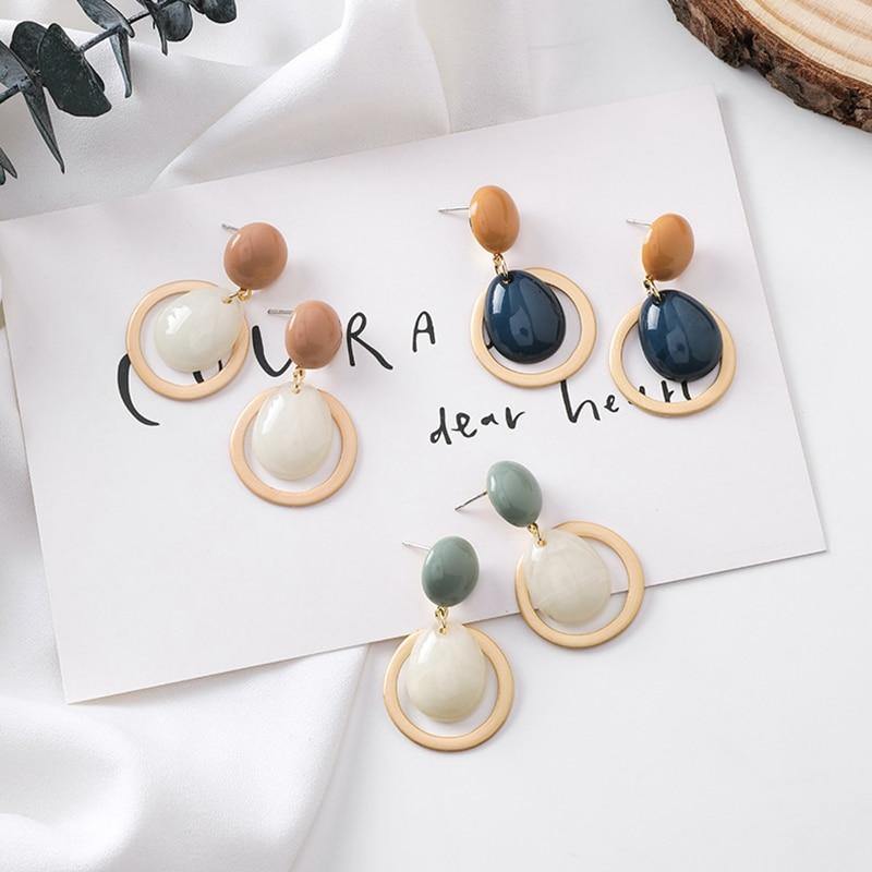 Fashion Candy Color Smooth Acrylic Drop Earrings Simple Geometric Round Button Statement Earrings with stones bijoux femme 2019 - Surprise store
