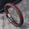 Trendy Men Jewelry Red Braided Leather Rope Bracelet Black Magnetic Buckle Bracelets Punk Men Wrist Band Pulsera Hombre