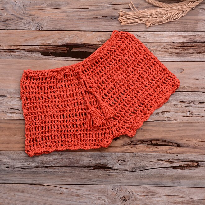 Crochet Hollow Out Tassel Beach Cover Up Sexy Women Mini Tops Beachwear Bikini Swimwear Bathing Suit Cover Up
