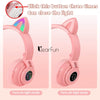 Cute Cat Bluetooth Wireless Headphones With Mic, Pink Girls LED Phone Gamer Headsets Kids Gaming Music Children's Earphones Gift