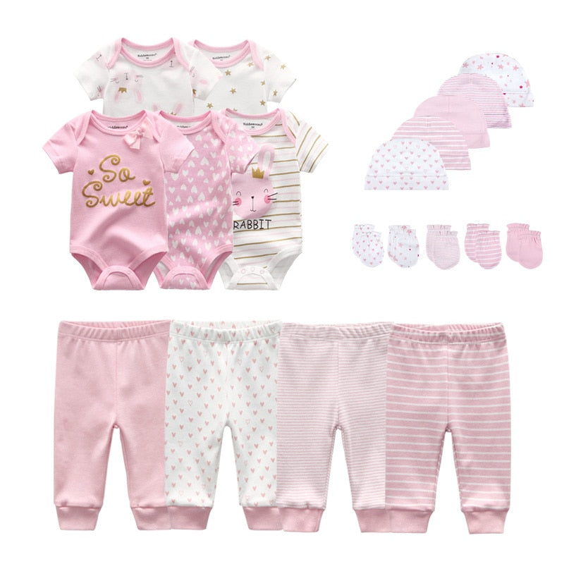 2021 Solid Unisex New Born Baby Boy Clothes Bodysuits+Pants+Hats+Gloves Baby Girl Clothes Cotton Clothing Sets Roupa de bebe