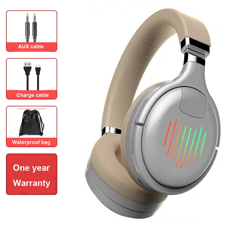Wireless Bluetooth Headphones with Microphone Gaming Headset Bluetooth 5.0 3D Stereo Foldable LED Light TF Card For Mobile Phone