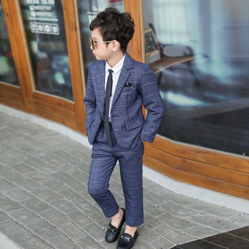 Formal Boys Suits for Weddings Blazers Pants Children Party Clothes Plaid Kids School Costume Gentlemen Teenager Tuxedos Sets