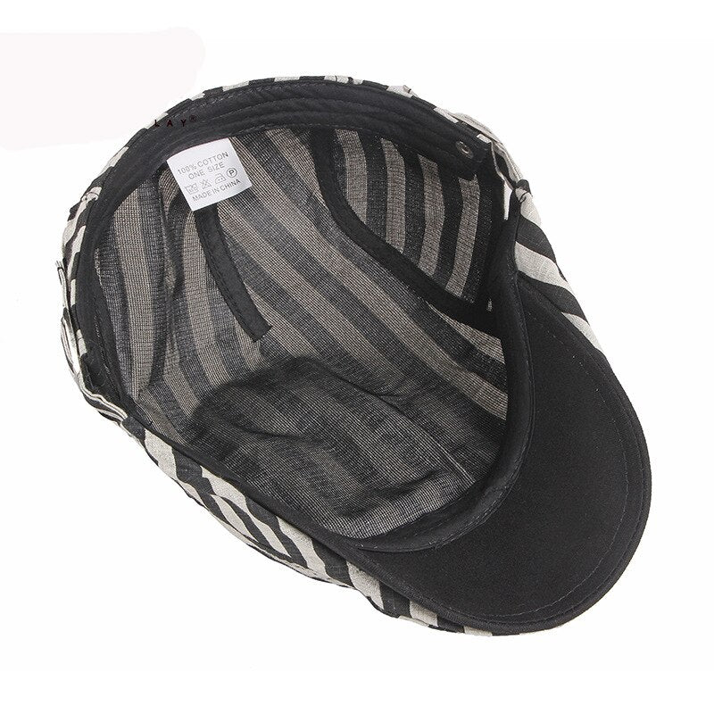 HT3027 Beret Men Women Striped Beret Hat Spring Summer Ivy Newsboy Flat Cap Retro Artist Painter Hat Adjustable Gastby Beret Cap