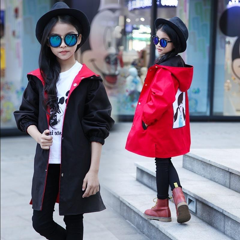 Two Sides Wear Jackets for Girl Hooded Thin Autumn Jacket Children Windbreaker for Teens Trench Coat Outwear Children's Clothing