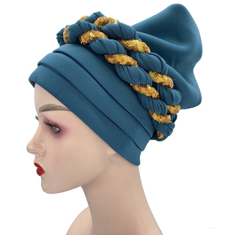 Latest Diamonds Turban Cap for Women Ready Female Head Wraps African Auto Geles Aso Oke Headtie Muslim Headscarf Turbans Hat