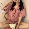 Summer Girl Sweet And Cute V-Neck Short-Sleeved Shorts Thin Suit Comfortable Silk Women's Home Service 2Piece Set Female Pajamas