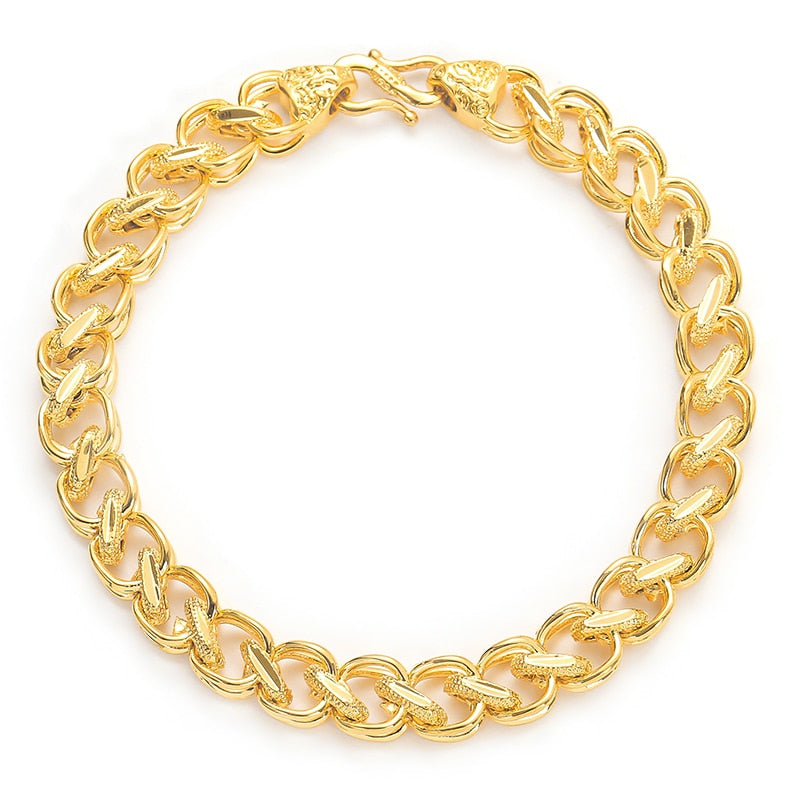 Fashion Plated 24K Gold Multi Shape Punk Bracelet Curb Cuban Chain Gold Color Bracelets Bangle For Men Women Jewelry Gifts