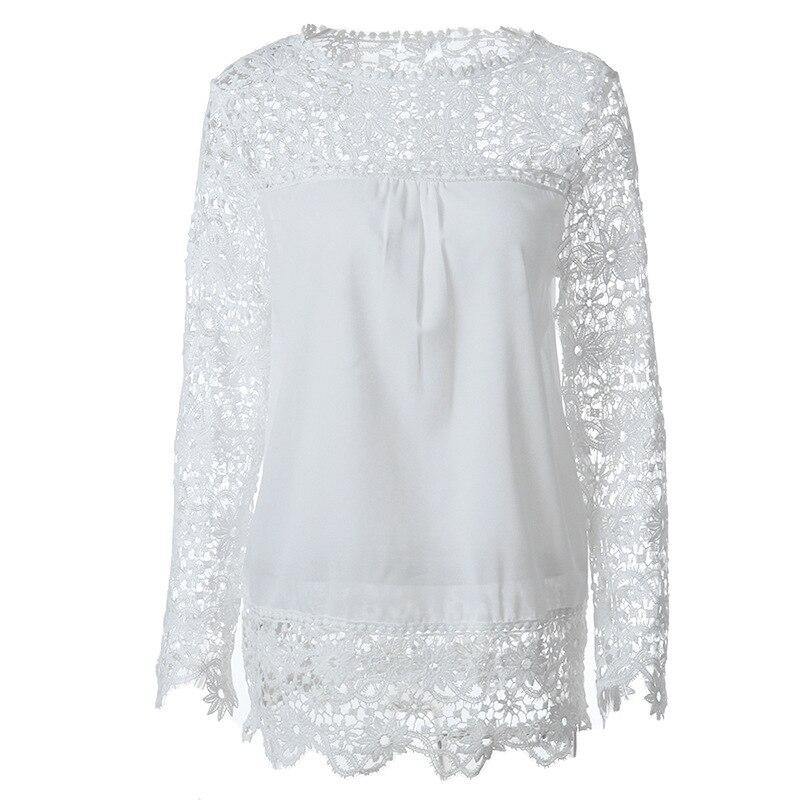 Spring and summer chiffon shirt women's casual long-sleeved hollow flower lace shirt shirt women - Surprise store