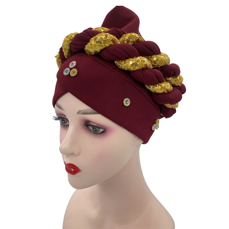 Latest Diamonds Turban Cap for Women Ready Female Head Wraps African Auto Geles Aso Oke Headtie Muslim Headscarf Turbans Hat