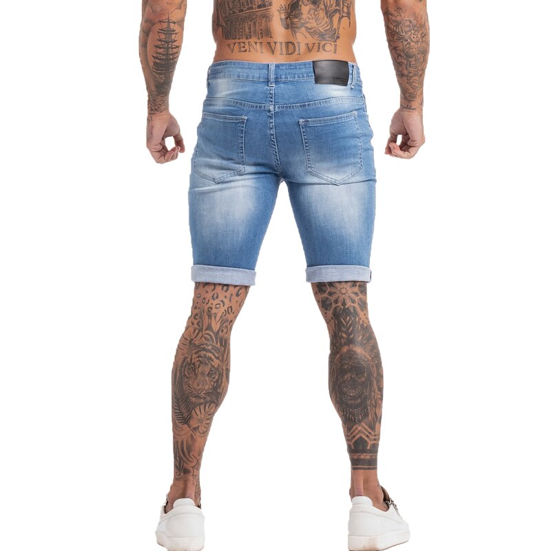 GINGTTO Jeans Mens Denim Shorts Skinny Short Pants Jean Shorts for men Elastic Waist Slim Fit Streetwear Stretch Dropshipping
