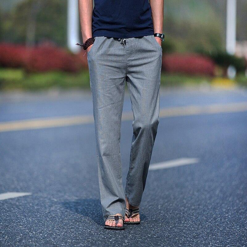 Golf Straight Pants Natural Linen Comfortable Breathable Men Summer Leisure Thin Flax Hemp Trousers Male Slim Lace-up City walk - Surprise store