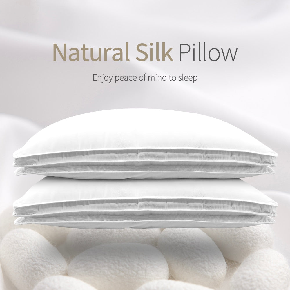 Pillow Chinese Natural 100% Silk Pillow 1.5kg/1.8kg/2.0kg Mulberry Memory White Pillow Health Sleeping Cotton Pillowcase Bedding