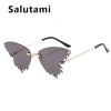 Unique Rimless Crystal Butterfly Cat Eye Sunglasses For Women Fashion Alloy Elegant Sun Glasses Female Rhinestone Party Shades