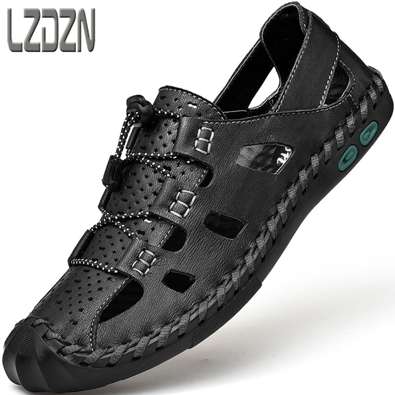 Sandals Shoes For Men's Big Foot Slippers Summer Breathable Genuine Leather deadlift Casual Driving Beach Dad Outdoor soft soled