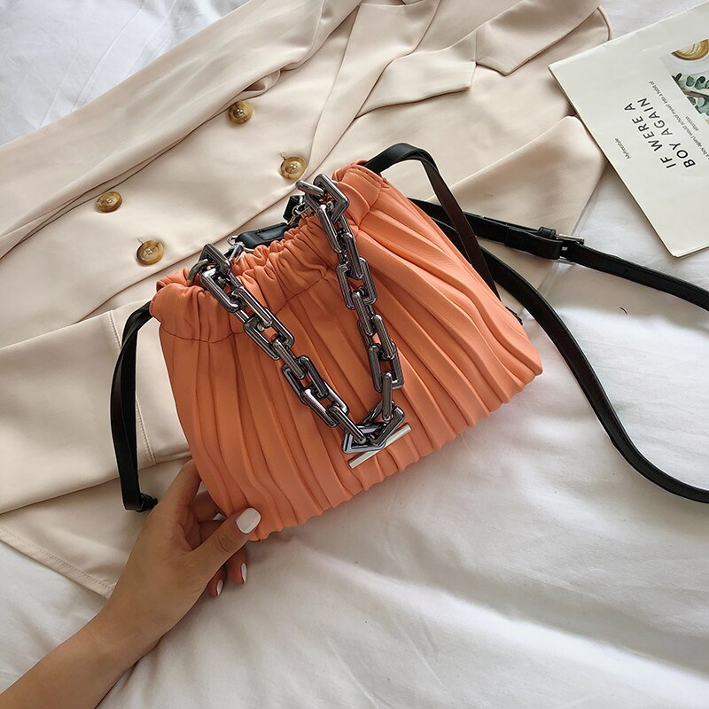 Luxury Brand Designer Women Bags 2021 Drawstring Bucket Bag With Thick Chain Crossbody Bag Branded Women's Small Handbag