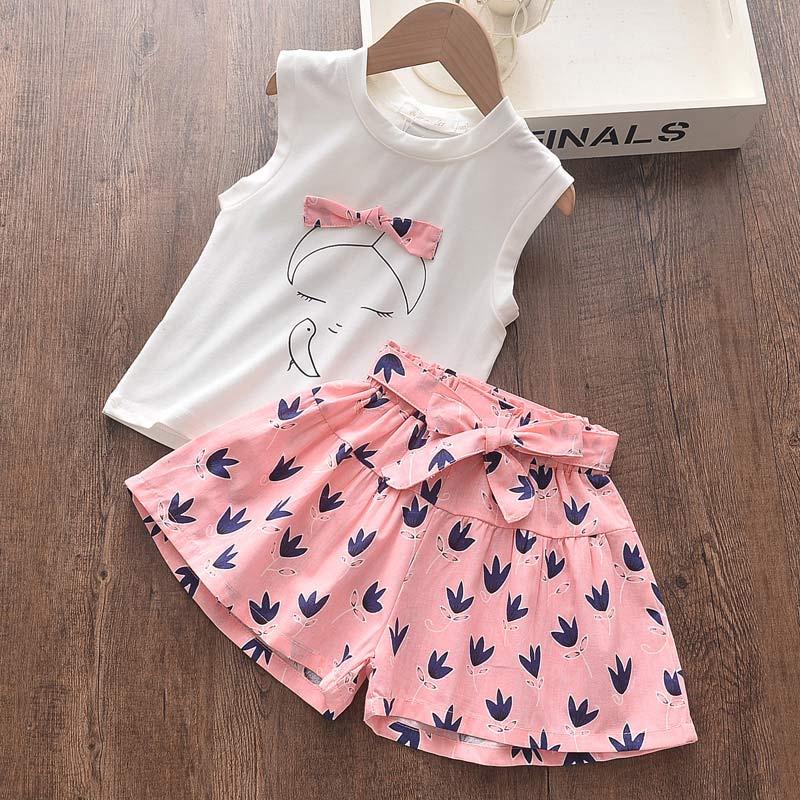Bear Leader Girls Clothing Sets New Summer Sleeveless T-shirt+Print Bow Skirt 2Pcs for Kids Clothing Sets Baby Clothes Outfits