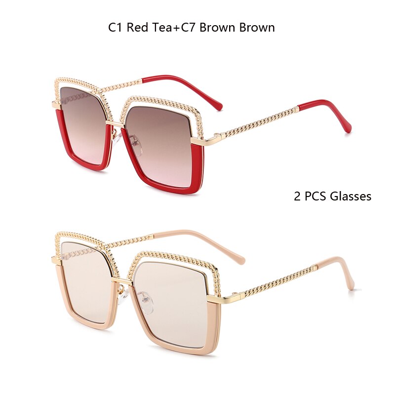 Luxury Square Sunglasses Women Men Alloy Chain Frame Sun Glasses Brand Design Female Shades Ladies Fashion Trending Eyeglasses