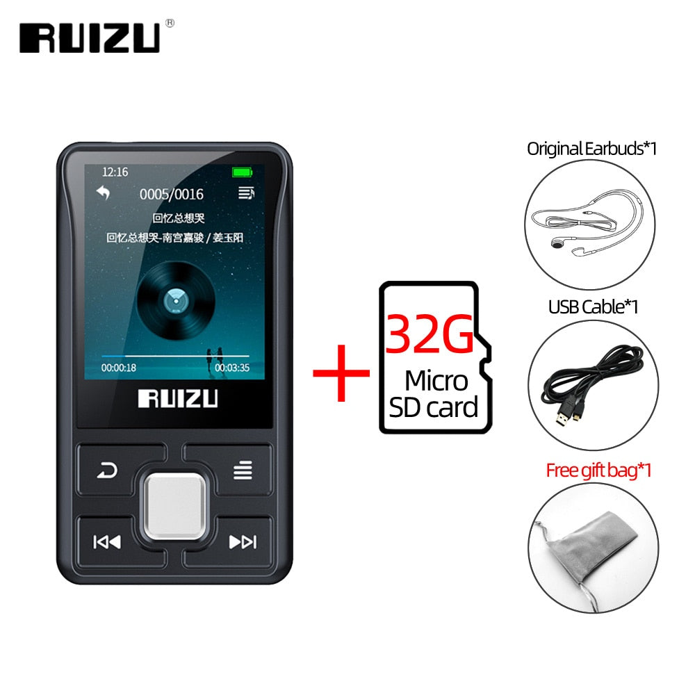 RUIZU X55 Clip Sport Bluetooth MP3 Player 8GB Mini with Screen Support TF Card,FM,Recording,E-Book,Clock,Pedometer Music Player