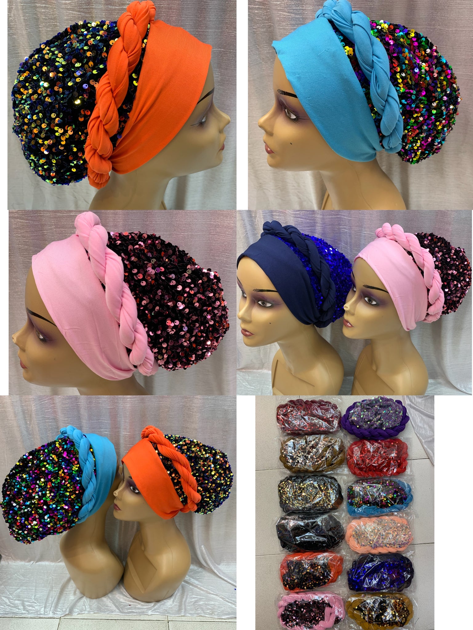 Shining Sequins Muslim Turban Cap Women Sequence Ready Female Head Wraps African Auto Gele Aso Oke Headwear Already Made Headtie