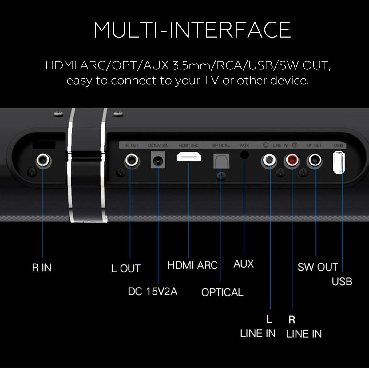 50W Detachable Wireless bluetooth Speaker Soundbar 3D Stereo Support RCA AUX HDMI Home Theatre Computer/PC Wall Bass Subwoofer - Surprise store