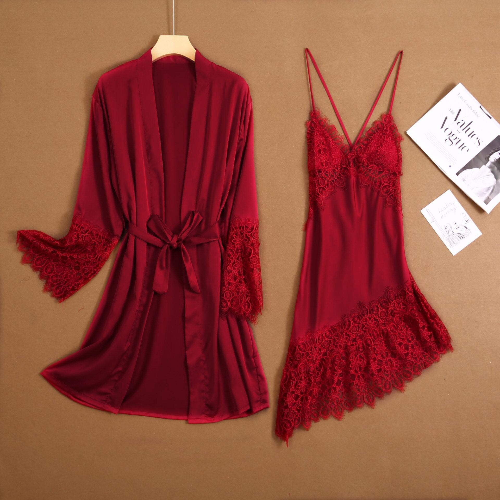 White Lace 2PC Nightwear Set Women Robe Gown Bride Sexy Strap Nightdress Summer V-Neck Sleep Suit Kimono Nighties Homewear