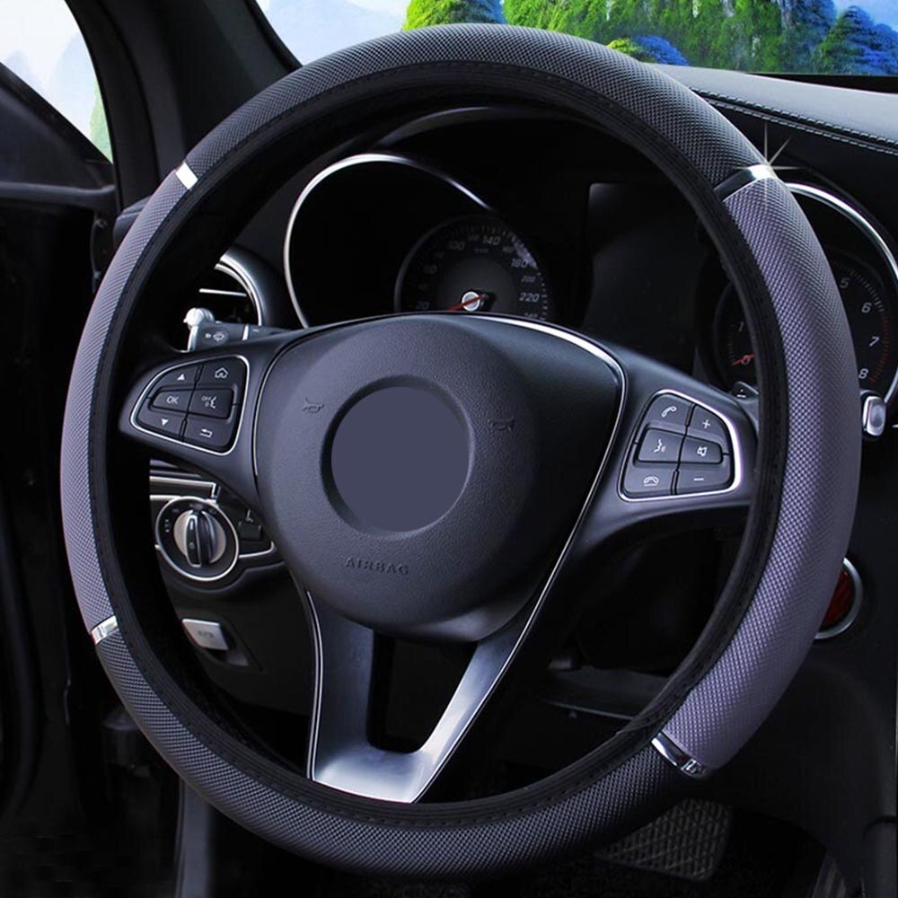 LEEPEE 37-38cm Diameter Universal Car Steering Wheel Cover Anti Slip PU Leather Steering Covers Car-styling