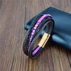 Multilayer Bracelet Natural Stone Genuine Leather Braided Wrap Bangle Stainless Steel Magnetic Clasp Bracelet Men Jewelry
