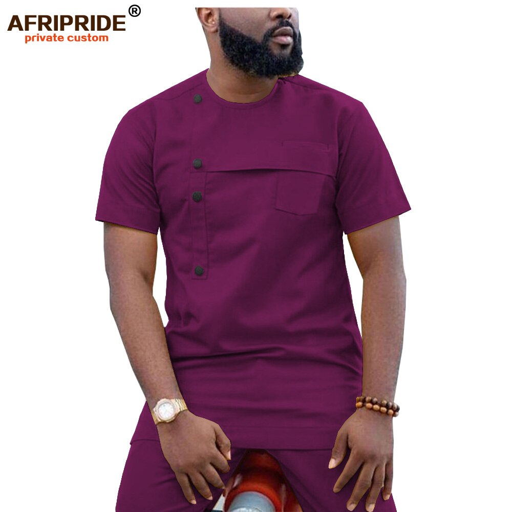 2019 African Men Clothing Ankara Pants Set Dashiki Shirt 2 Piece Outfit Crop Top Attire Short Sleeve Casual AFRIPRIDE A1916032