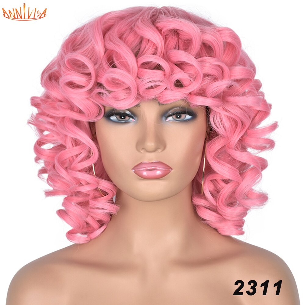 Short Hair Afro Kinky Curly Wigs With Bangs For Black Women Synthetic African Ombre Glueless Cosplay Wigs High Temperature