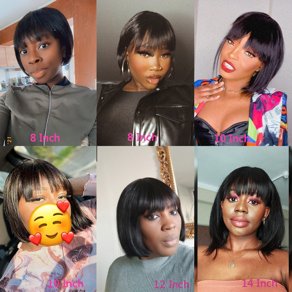 Short Bob Wig With Bangs Straight Brazilian Hair Wigs For Women Human Hair Glueless Full Machine Made Cheap Human Hair Wigs