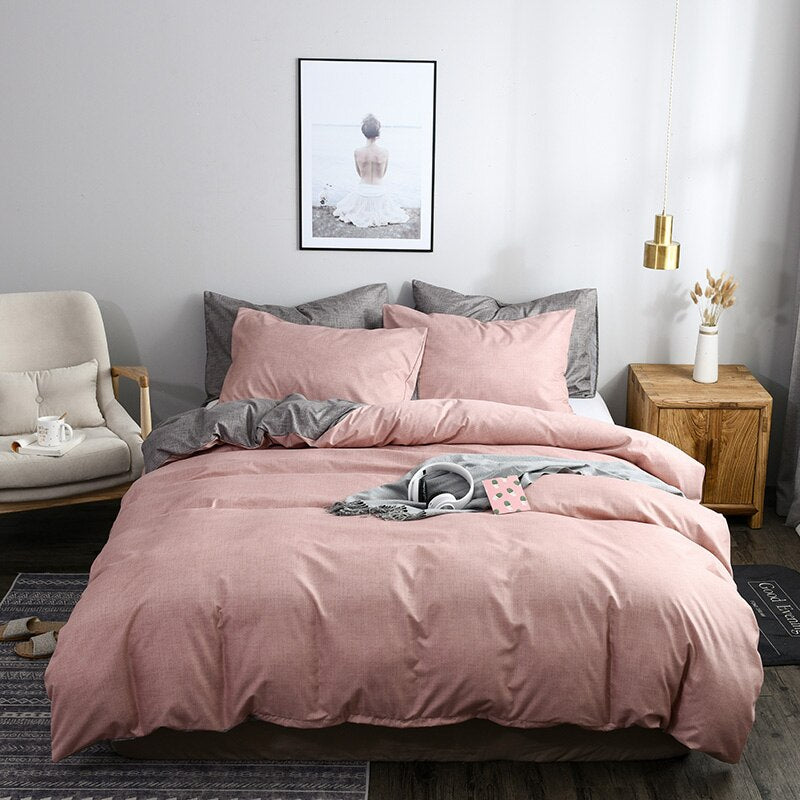 2021 New AB side bedding solid simple bedding set Modern duvet cover set king queen full twin bed linen brief bed flat sheet set