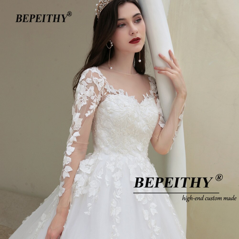 BEPEITHY Lace Romantic Wedding Gowns For Women Long Sleeves France India Bride Princess Bridal Dresses 2021 Vestidos De Novia