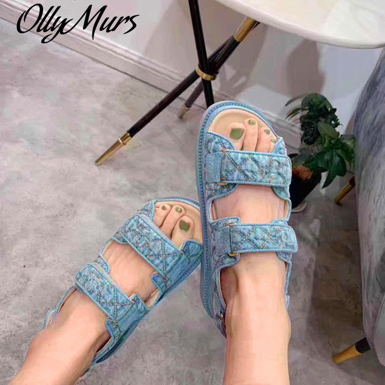 Ollymurs summer women sandals fashionVintage denim women's sandals trend Velcro women sandals Zapatos Mujer