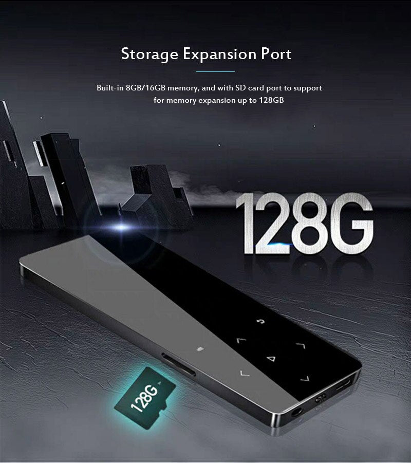 2021 New Bluetooth MP3 Music Player 8GB 16GB 32GB Touch Key SD Card Insert FM Radio Multiple Language Luxury Metal HiFi Player